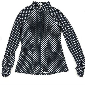 Tzu Tzu Sasha Jacket Small Black White Dot Pockets  Full Zip Golf Tennis L/S